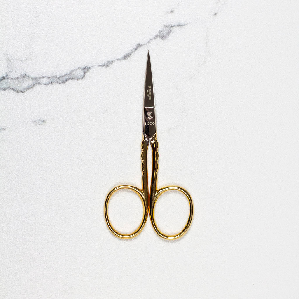 Singer 3 1/2" Gold Handle Fine Point Embroidery Scissors