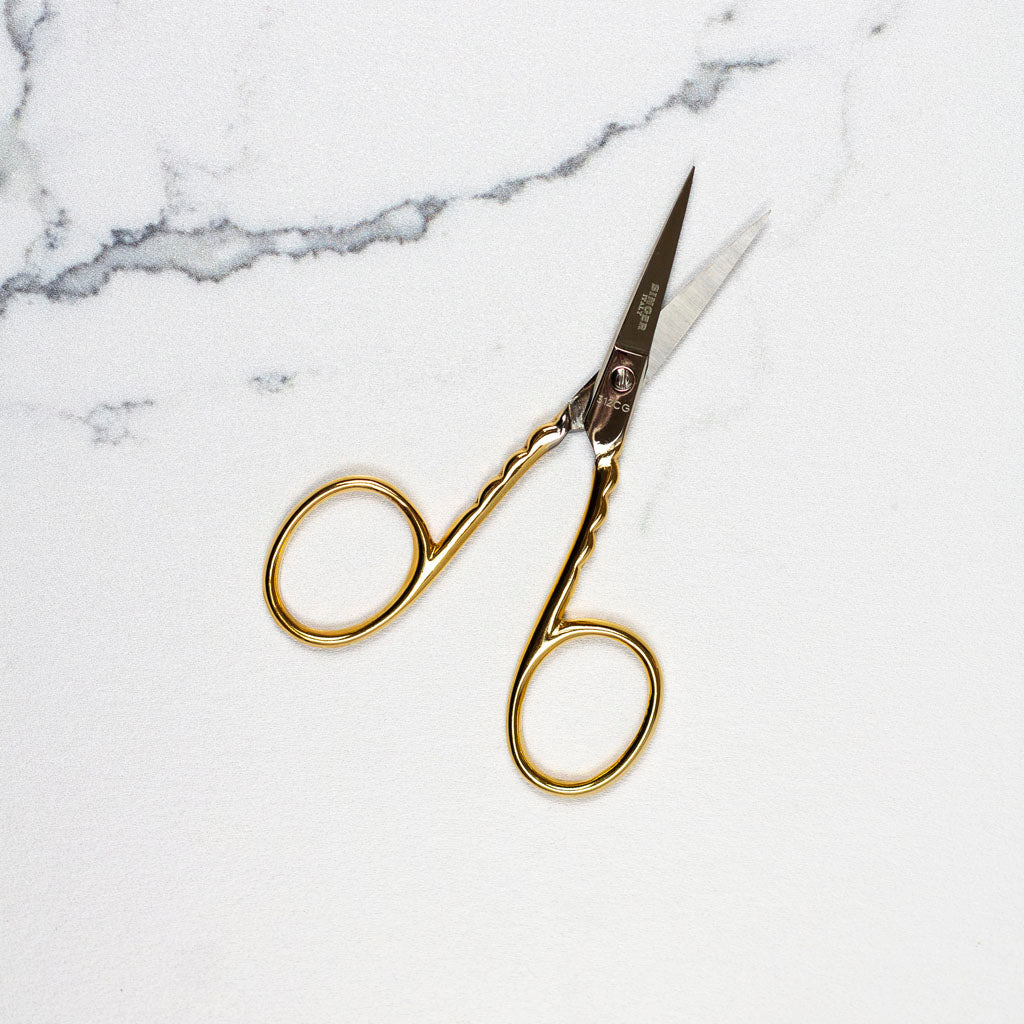 Singer 3 1/2" Gold Handle Fine Point Embroidery Scissors