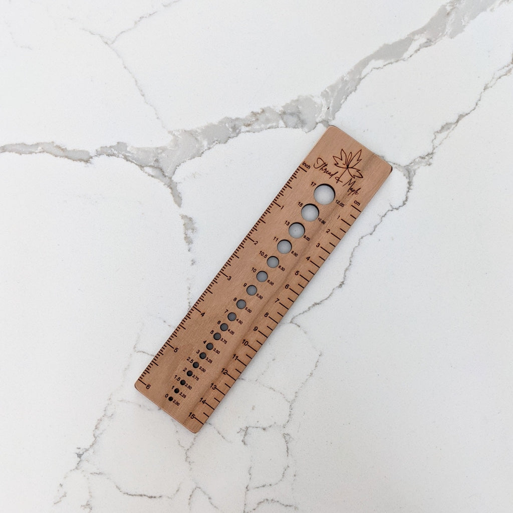 Cherry Wood Needle Gauge Ruler  Knitters Tools – Thread and Maple
